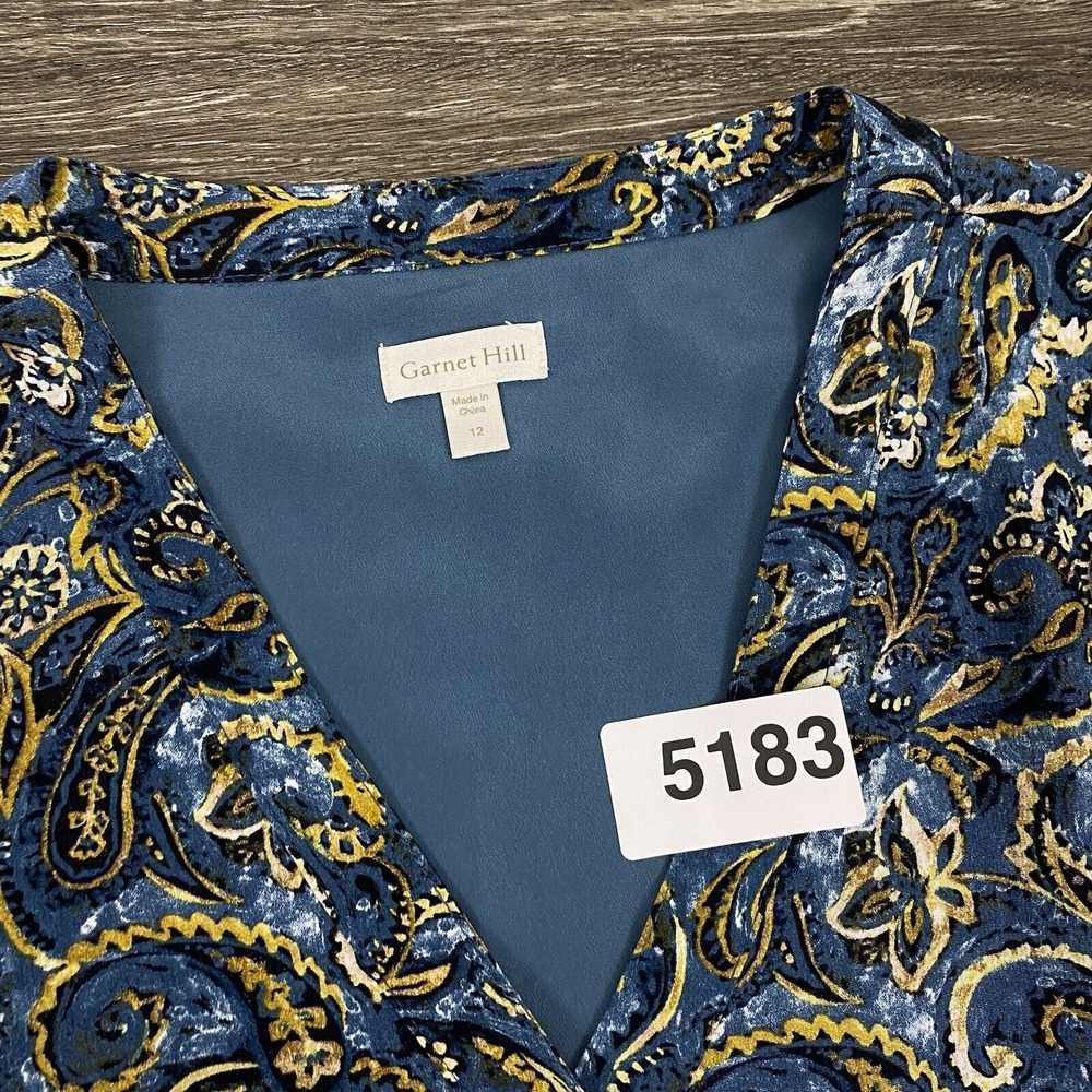 Garnet Hill Dress Womens Size 12 Blue Dropwaist Button-Up Paisley Quiet Luxury - Picture 16 of 16